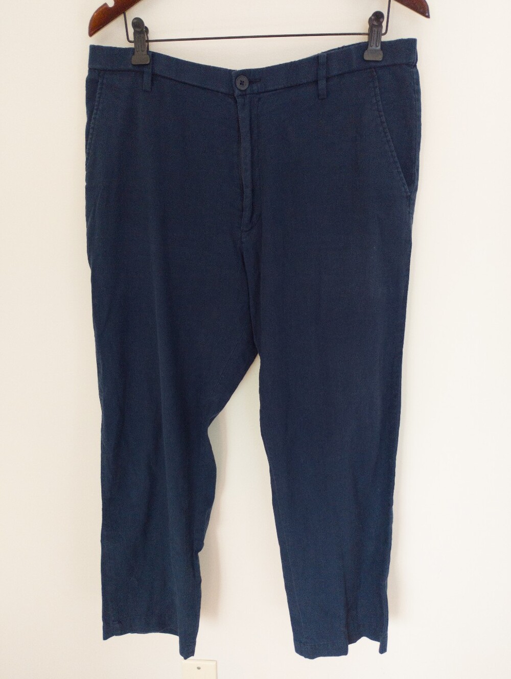 UNIQLO Men's Linen Cotton Blend Easy Pants Navy Blue Size Large